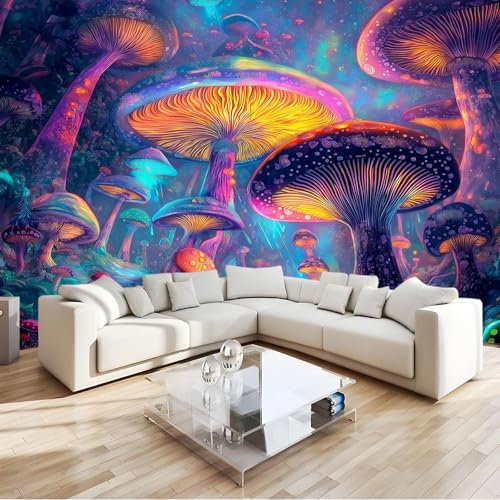 Tapete 3D Effekt Digitale Kunst Pilzwelt Fototapete Wohnzimmer 400 x 280 cm Vlies Tapeten Wandtapete Moderne Wanddeko Wand Dekoration Wohnzimmer Schlafzimmer Büro Flur