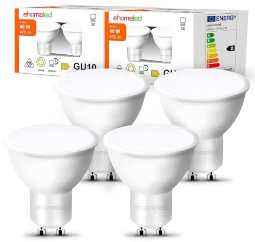 ehomeled GU10 LED Glühbirne Leuchtmittel Warmweiß(3000K), 470 Lumen, ersetzt 50W Halogenlampe, energiesparend, 120° Flutlicht, ideal für Wohnzimmer, Küche & Flur, nicht dimmbar, 4er-Pack
