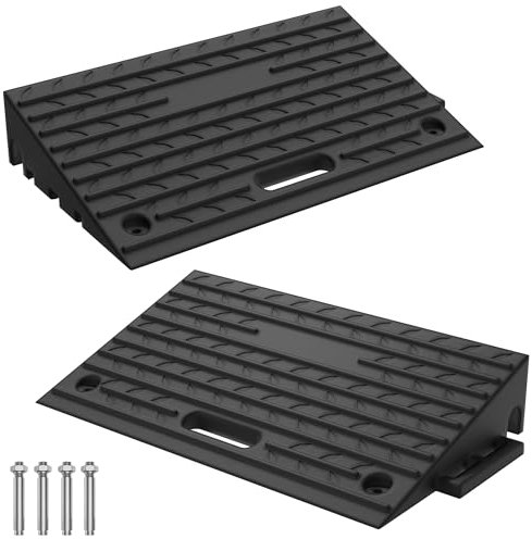 SUBTLETY 2 Stück Gummi Bordsteinrampen Modular Kunststoff Auffahrrampe Tragbar Randstein Laderampen Hebebühne Tragfähigkeit bis 2000KG rutschfest Hebeplattform für Auto Motorrad Rollstühle & Scooter