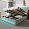 Upholstered Bed Frame with Hydraulic Lift and 7 Colors LED Lights, 4ft6 Double Bed Frame with Gas Lift End Opening Wooden Slats, Functional Ottoman Storage Bed, No Mattress, Velvet, Grey, 135x190cm