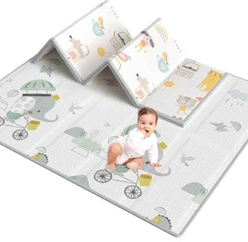 Lertantri 200x180x1.5cm Spielmatte Baby Faltbar, Krabbeldecke für Baby, Anti-Rutsch mit Kantenverstärkung, Wasserdicht, Zusammenklappbar mit Tragetasche