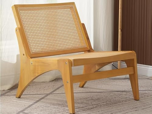 Panana Rattan Accent Chair Mid-Century Modern Chair Lounge Chair with Solid Wood Frame (Natural - Armless Rattan)
