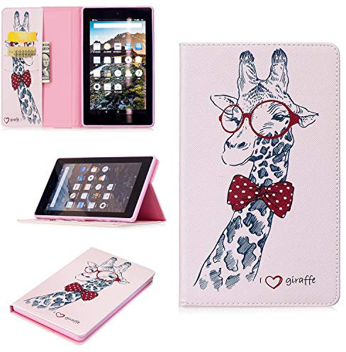 TEDTIKJT Custodia per Amazon Fire 7 7 2017 Custodia PU Pelle Flip Cover con Slot per Carte Supporto Protettiva Tablet Cover,Cervo