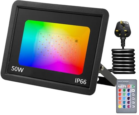 RGB LED Strahler 50W Fluter Außen Strahler 16 million Farben und 16 Modi Smart LED Flutlichtstrahler, IP66 Außenstrahler Wasserdicht LED Flutlicht, Garten Stimmungslichter