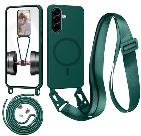 Beajew Magnetic Lanyard for iPhone 13 Pro Max Case, Compatible with MagSafe, with Detachable Adjustable Neck Strap Shockproof Durable Liquid Silicone Protective Phone Case, Dark Green