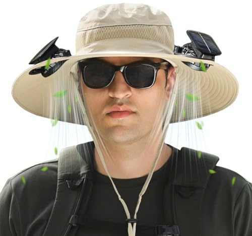 Sonnenschutz Hut mit Ventilato | Mütze mit Ventilator, Fischerhut mit Breiter Krempe, Wide Brim Solar Fan Outdoor Fishing Hat USB Charging, UV Sonnenschutz, für Männer