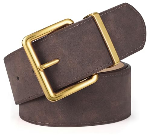 XZQTIVE Women Wide Belt for Dresses Chunky Fashion Suede Belts with Gold Buckle