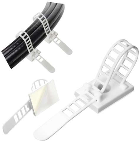 GPtzlei 25 Pack White Cable Clips,Self Adhesive Cable Management Ties | Self Adhesive Cable Clips, Adjustable Cable Ties, Black Cable Management Clips for Desk, Office, Home and Workspace