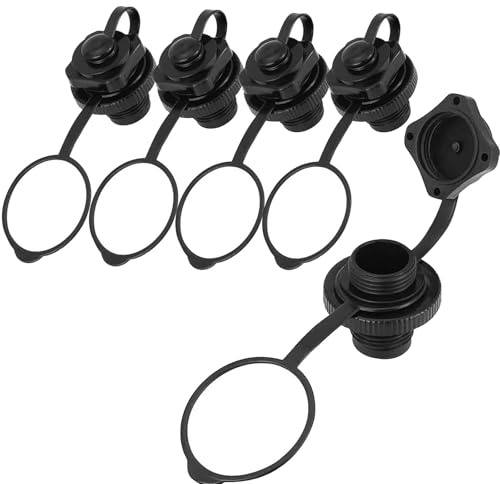 5 Pcs Inflatable Boat Air Valve, Black Air Valve Nozzle Cap Adapter Set, Inflatable Kayak Screw, Spiral Anti-Leakage Bungs Replacement for Kayak, Dinghy, Airbeds, Hot Tub, Raft