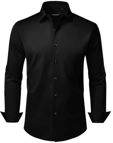 Alimens & Gentle Men's Black Shirts Long Sleeve Stretch Business Casual Regular Fit Button Down Dress Shirts XL
