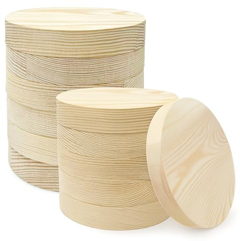 12er-Set Holzscheiben Rund 10×2 cm aus Kiefernholz, Naturbelassene Baumscheiben Blanko, Runde Holzuntersetzer & Holzplatten für Basteln, Gravur, Brandmalerei & Deko