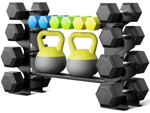 Support d'haltères à 4 niveaux pour salle de sport à domicile – Support de poids compact pour haltères, poids libres, support de rangement en acier robuste pour haltères en néoprène et haltères