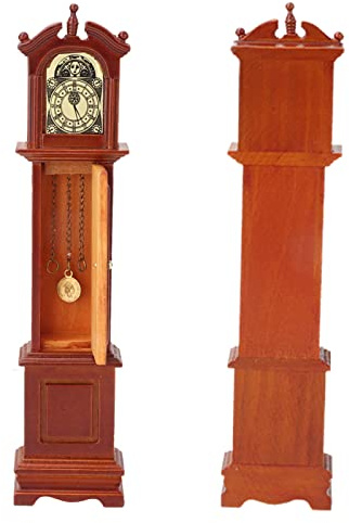 Haofy 1:12 Puppenhaus-Miniaturzubehör, Retro-Standuhr, Handgefertigte Standuhr aus Holz mit Beweglicher Tür für, Rollenspiele, Dekoration