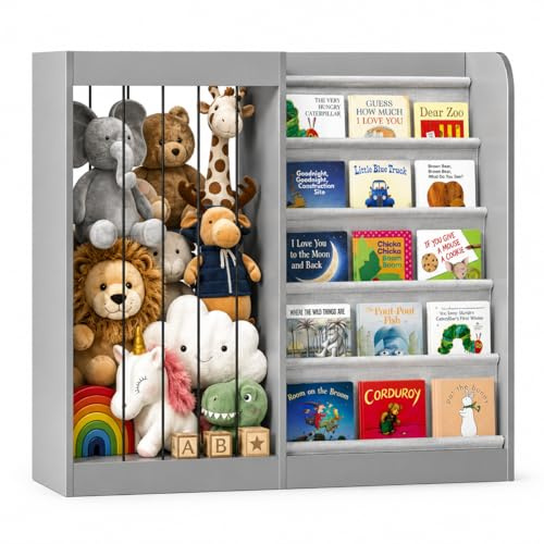 Hironpal Kids Bookshelf, Grey, Small | 5 Tier, Wooden, Toy Storage