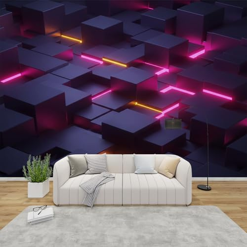 AevuCub Tapete Cyberpunk, Fototapete Neon Gaming Zimmer Schlafzimmer, Tapeten Vliestapete Jugendzimmer Wohnzimmer, Wandtapete Kinderzimmer Geometrisch 3D Mustertapete Vlies 250 x 175 cm (B x H)