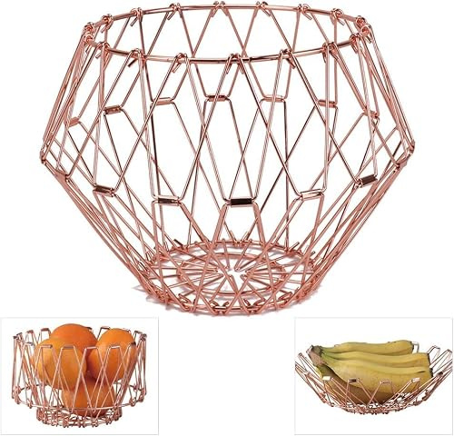 Stilvoller Drahtkorb In Roségold – Vielseitige Aufbewahrung Für Obst, Brot Und Dekoartikel – Ideal Für Küche Und Wohnzimmer Rose Gold