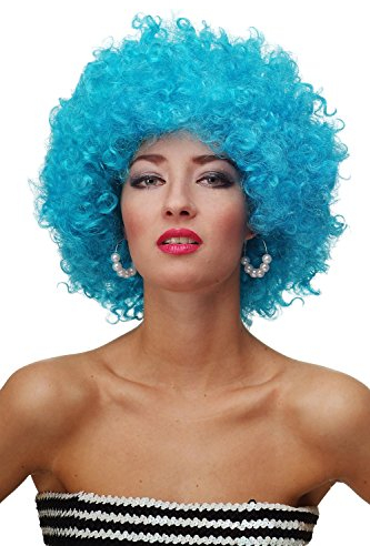 WIG ME UP - PW0011-PC40 Perücke Afroperücke Afro 70er Jahre Party Partyperücke Funk Funky Disco Foxy Hellblau Blau