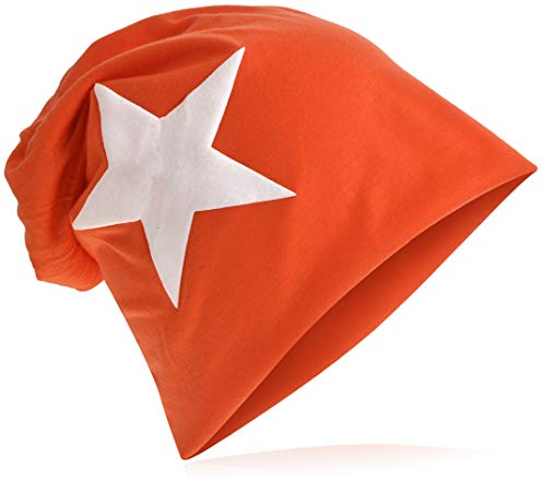 Miobo Jersey Slouch Beanie mit Stern Style, Herren Damen,Einheitsgröße,WeissStern-Orange