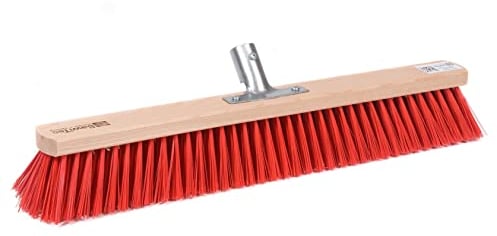 BawiTec Profi Straßenbesen, 100cm Breit/Lang, mit stabilem Metall-Stielhalter verschraubt, dichte rote Elaston-Kunststoff-Borsten, Kehrbesen, Besen, Werkstattbesen, ohne Besenstiel, Straßenschrubber