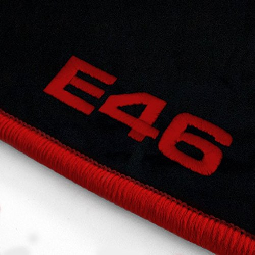 Autoteppich Stylers ATS-Q300_E46-103-014 Passform Velours-Fußmatten mit Bestickung E46 und Rand in Rot