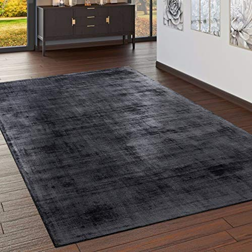 Paco Home Teppich Handgefertigt Hochwertig 100% Viskose Vintage Optisch Meliert Anthrazit, Grösse:80x150 cm