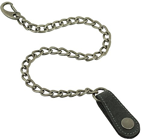 Chaîne de sécurité pour motard avec boucle en cuir avec bouton pression 45 cm - Pour porte-serveur, porte-monnaie, clés, etc. - Couleur : noir