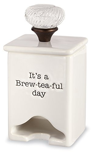Mud Pie FBA_4771009 Ceramic Tea Bag Caddy, White