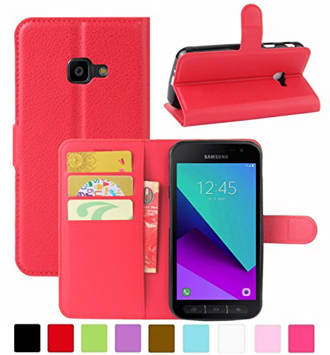 HualuBro Samsung Galaxy Xcover 4s Hülle, Galaxy Xcover 4 Hülle, Premium PU Leder Stoßfest Klapphülle Schutzhülle HandyHülle Handytasche Flip Case Cover für Galaxy Xcover 4s Tasche (Rot)
