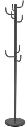IDIMEX Porte-Manteaux Mila Portant pour vêtements sur Pied Hauteur 174 cm Socle Rond et 8 Crochets Dont 3 à mi-Hauteur, Meuble d'entrée en métal laqué Gris