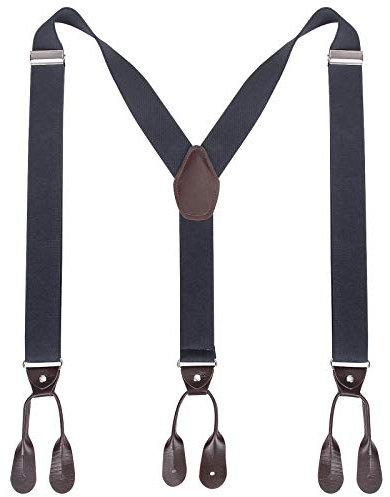 Kajeer Herren Schaltflächen Hosenträger Breit Elastisch - 35mm Y Form Längenverstellbar Hosenträgers (Dunkelgrau)