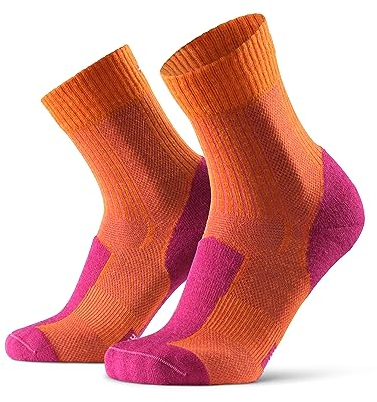 DANISH ENDURANCE Calcetines Senderismo de Lana Merino, Antiampollas, para Hombre y Mujer, Fucsia/Naranja, 35-38