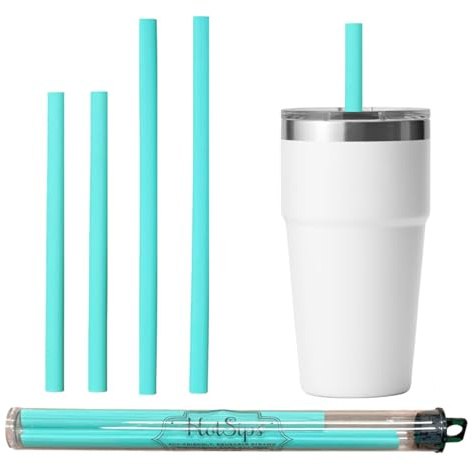 HotSips Reusable Drinking Straws + Case – Fits 8–20 oz Cups/Tumblers – Soft, BPA-Free, Food Grade, Oval (Less Pucker) – DW | MW Safe – Hot/Cold Coffee/Tea/Water/More - Made in USA, 2 Small & 2 Medium