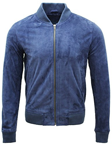Infinity Men's Varsity Blue Leather Suede Bomber Jacket XL