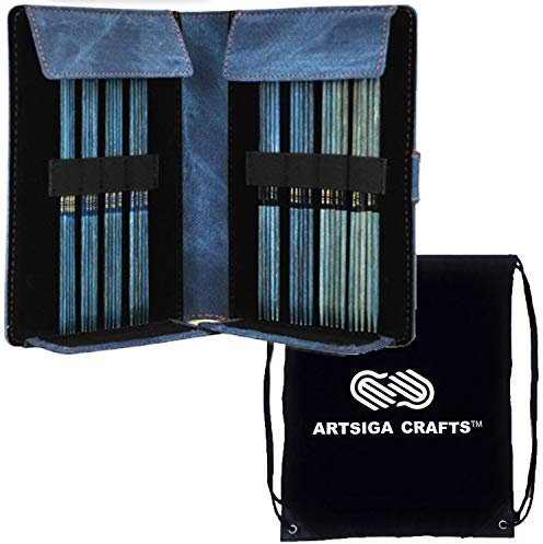 Lykke Knitting Needles Double Point DPN Indigo Denim Kunstleder-Set mit Tasche für Kunsthandwerk