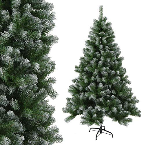 Trade-Shop Künstlicher Weihnachtsbaum Tannenbaum Christbaum Tanne, Plastik, Grün mit Deko-Schnee, 120 cm, 360 Spitzen, PVC mit Metall-Standfuß