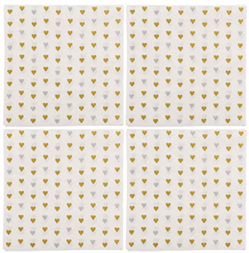 Papierservietten Servietten-Set 3-lagig Größe 33 x 33 cm (4 Pckg. Herzen gold-silber)