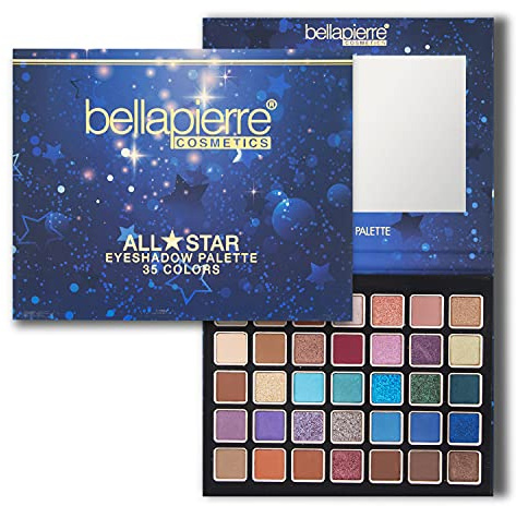 bellapierre All-Stars Lidschattenpalette | 35 Farbtöne in Matt-, Satin-, Schimmer- und Folien-Finish | Ungiftig und parabenfrei | Vegan und tierversuchsfrei