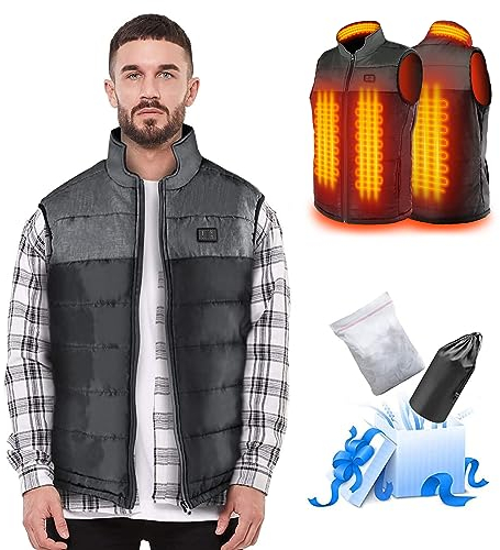 AFUNSO Gilet Chauffant pour Homme/Femme, Winter Légère Moto Veste Chauffante USB électrique Contrôle de Température Avec Collier Chauffant (Batterie non incluse/sortie 5V / 2A ou plus)