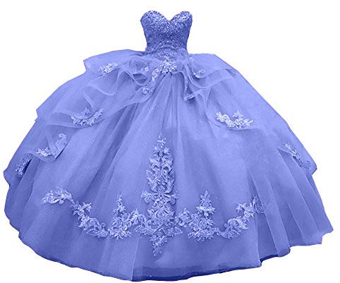 Snow Lotus Vestido de quinceañera de encaje con apliques de bola de volantes con cuentas de novia de mujer, Lila, 48