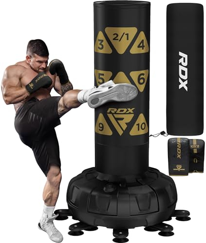 RDX 6FT 330LB Boxsack Stehend Erwachsene, Trainingshandschuhe und Überzug Set XXL Freistehender Standbxsack Boxing mit Saugfuß Freestanding Punch Bag für MMA Kickboxen Kampfsport
