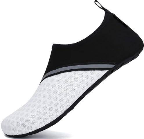 SAGUARO Badeschuhe Damen Wasserschuhe Herren Schwimmschuhe Licht Weich Strandschuhe Schnelltrocknend Aquaschuhe Surfschuhe Pantoffeln 030 Weiß Gr.38/39