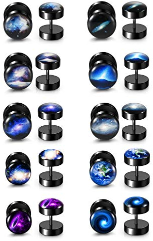 Zysta Piercing 10 Paare 10mm Ohrstecker aus Edelstahl Fake Plugs Ohrringe Fake Ohr Cheater Tunnel Plug Barbell Ohrpiercing für Damen Herren (Weltraum)