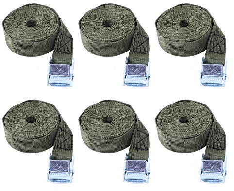 6 Piezas Cinchas De Amarre Trinquete Profesional, con Correas con Hebilla Metálica Cincha De Carga, para Portabicis Coche Accesorios Kayak con Carraca Pulpos para Baca (25 mm * 2 m, Ejercito Verde)
