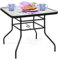 GOPLUS Table Jardin Extérieur, Table à Manger Jardin,Ronde avec Plateau en Verre Trempé et Trou de Parasol, Idéal pour Terrasse, Balcon, Bistro, Cour (Carré)