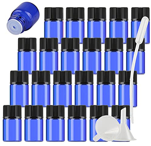 TIANZD 100 Pièces Mini 2ml Bleu Bouteilles en Verre D'huile Essentielle avec Orifice Réducteur, Flacons en Verre Vides apour Huiles Essentielles Aromathérapie