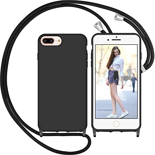 Nupcknn Liquid Silikon Handykette Hülle für iPhone 7 Plus/iPhone 8 Plus/iPhone 6s Plus Hülle Necklace(abnehmbar) Hülle mit Kordel zum Umhängen Handy Schutzhülle mit Band (Schwarz, 5.5)