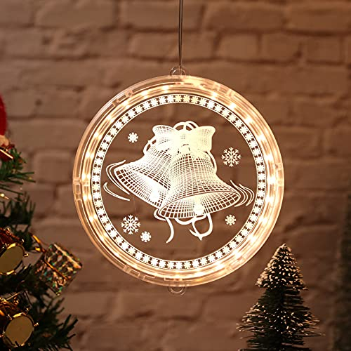 Bseical Weihnachtsbeleuchtung im Fenster, LED-Weihnachtsbeleuchtung im Innenbereich, batteriebetrieben, 3D-Weihnachtsbeleuchtung im Freien, für Hochzeit Gartenparty Home Schlafzimmer (Glocken, 24cm)