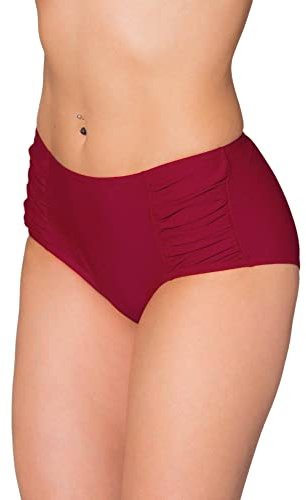 Aquarti Damen Bikinihose mit seitlichen Raffungen, Dunkelrot, 36