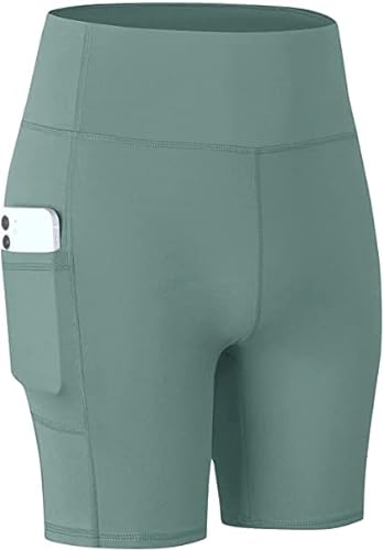 COTOP Radlerhose Damen Kurz, Tights Laufhose mit Tasche, High Waist Leggings Shorts Sommer, Blickdicht Elastisch Sporthose Kurze für Yoga/Fitness/Jogging/Radfahren/Biker(Grün M)