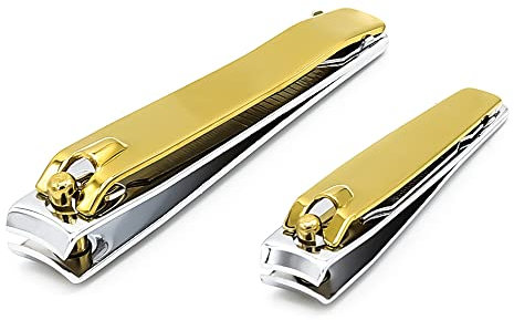 Muse Impex Professional Nail Clippers for Thick Nails Stainless Steel Sharp Sturdy Fingernail and Toenail Clippers Set for Men and Women 2Pcs Nail Cutter for Acrylic Nails (Large Gold, 1.00)